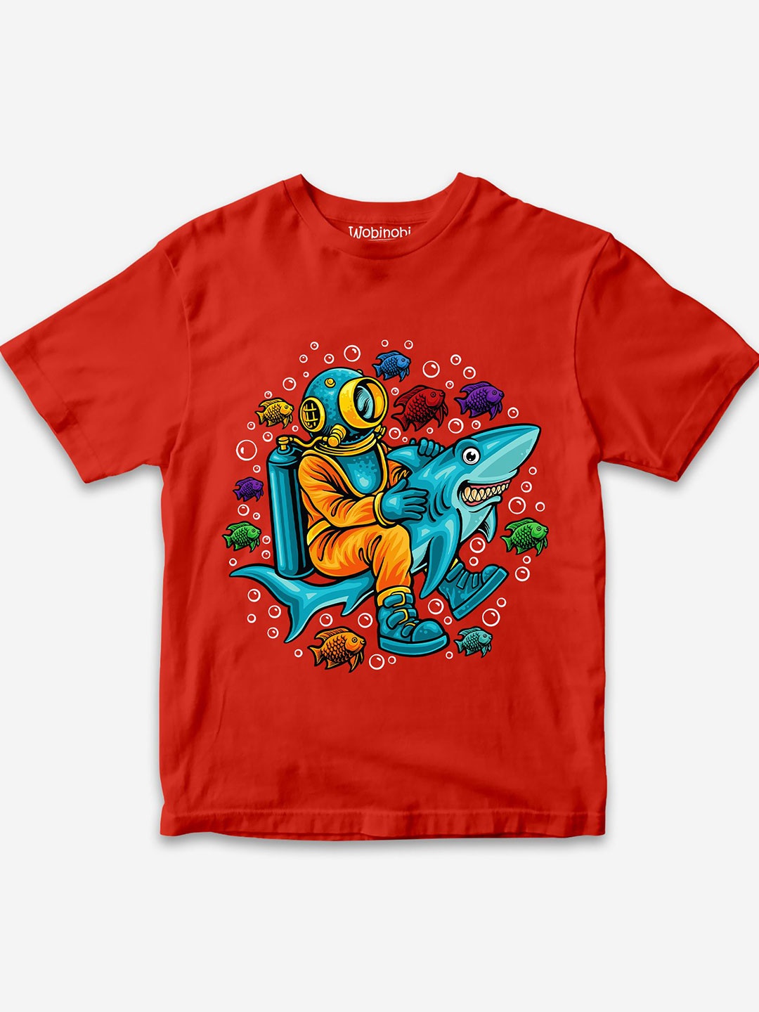 

Wobinobi Boys Shark Print Bio Finish Pure Cotton T-shirt, Red