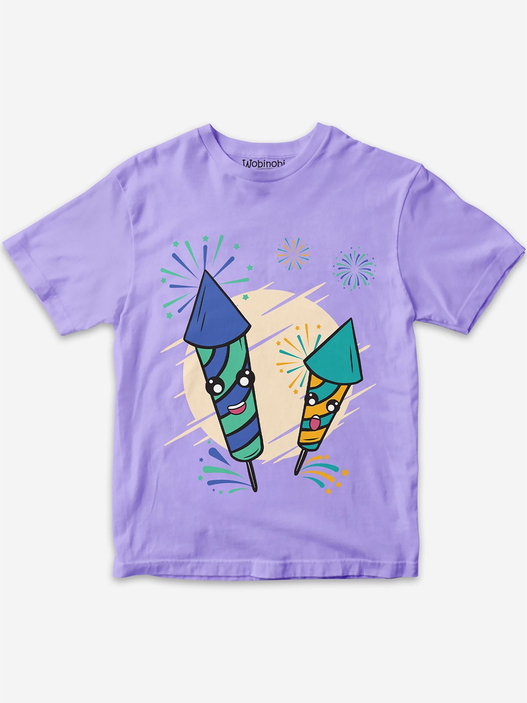 

Wobinobi Boys Firework Print Bio Finish Pure Cotton T-shirt, Lavender