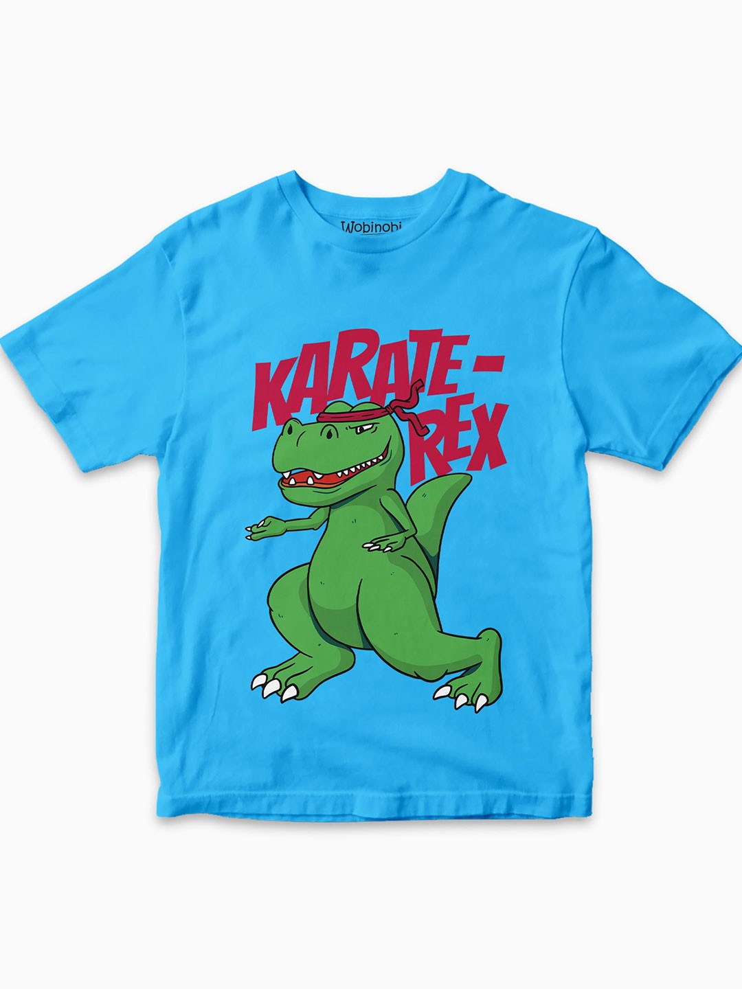 

Wobinobi Boys T-Rex Karate Printed Pure Cotton Bio Finish Casual T-shirt, Blue