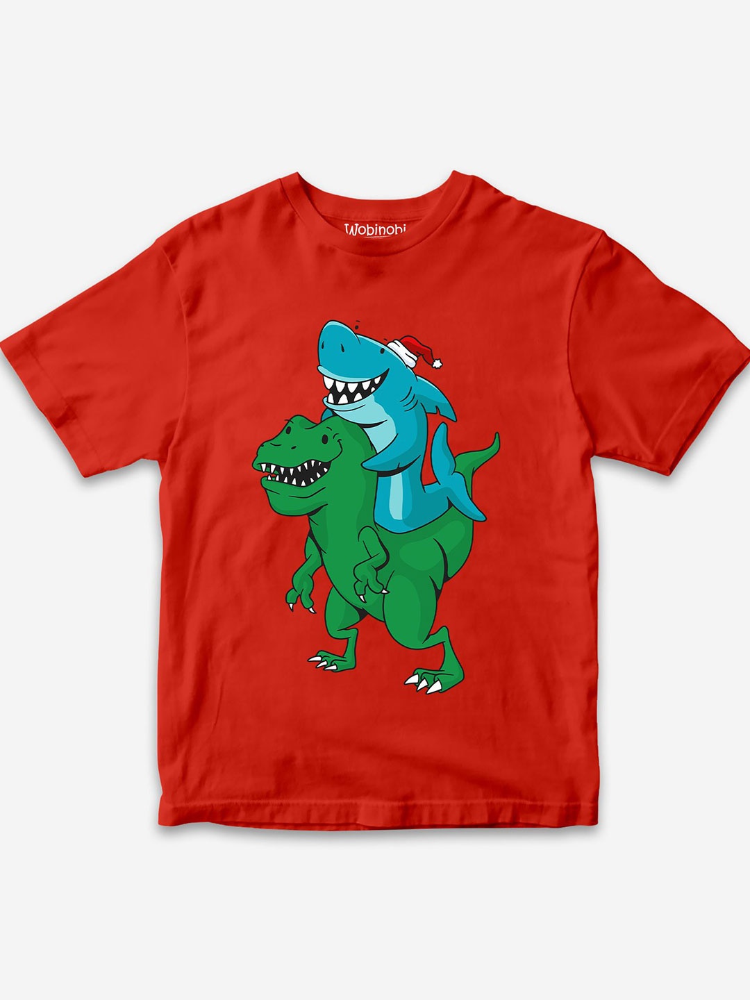 

Wobinobi Boys Dinosaur Print Bio Finish Pure Cotton T-shirt, Red