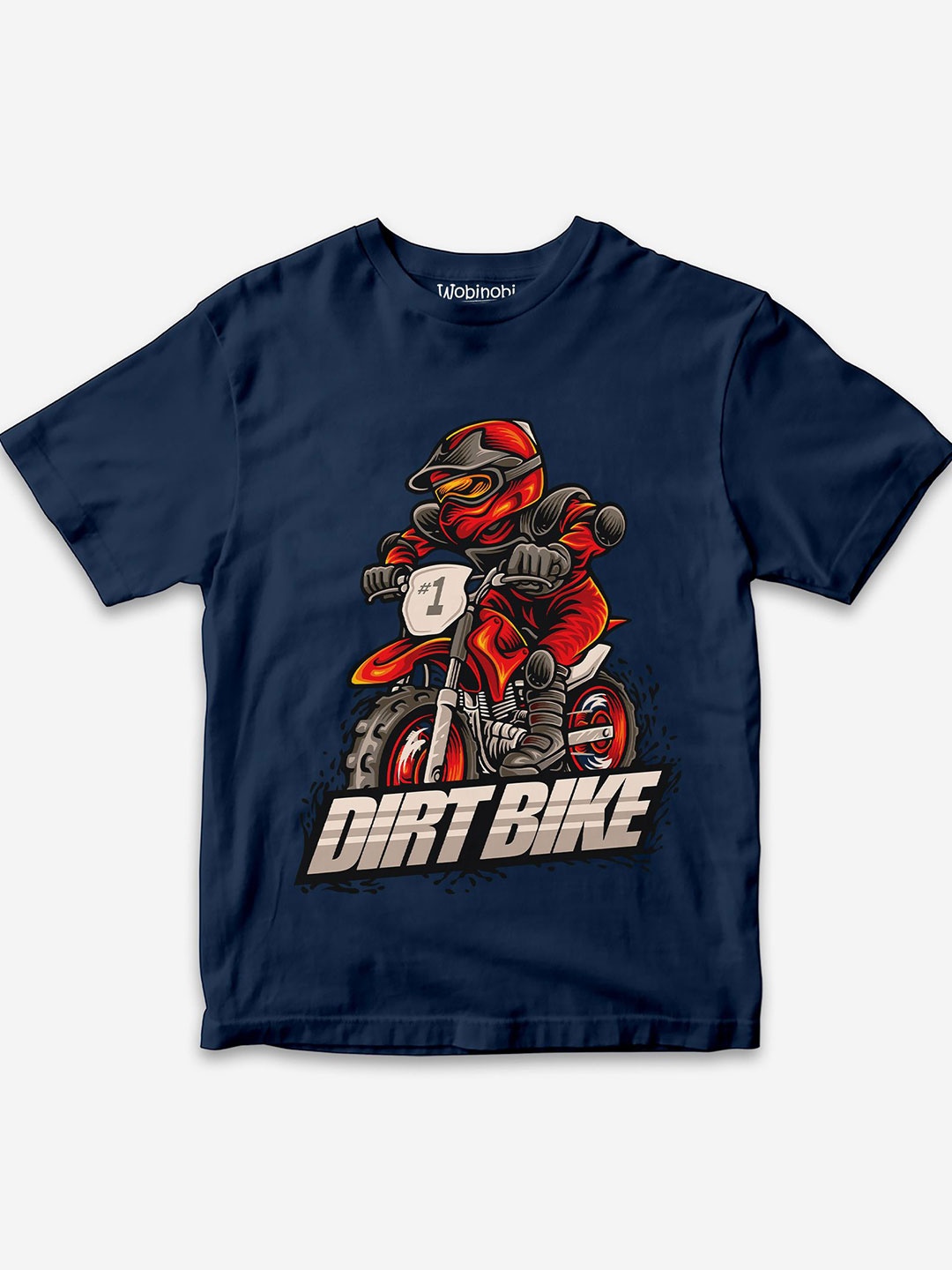 

Wobinobi Boys Motorcycle Print Bio Finish Pure Cotton T-shirt, Navy blue