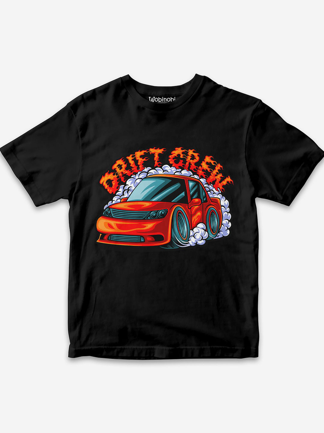 

Wobinobi Boys Race Car Drift Printed Pure Cotton Bio Finish Casual T-shirt, Black