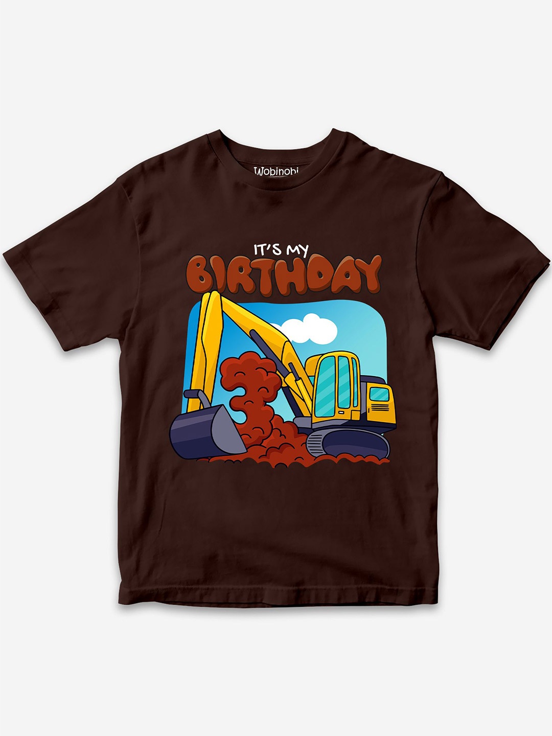 

Wobinobi Boys Birthday Print Bio Finish Pure Cotton T-shirt, Coffee brown