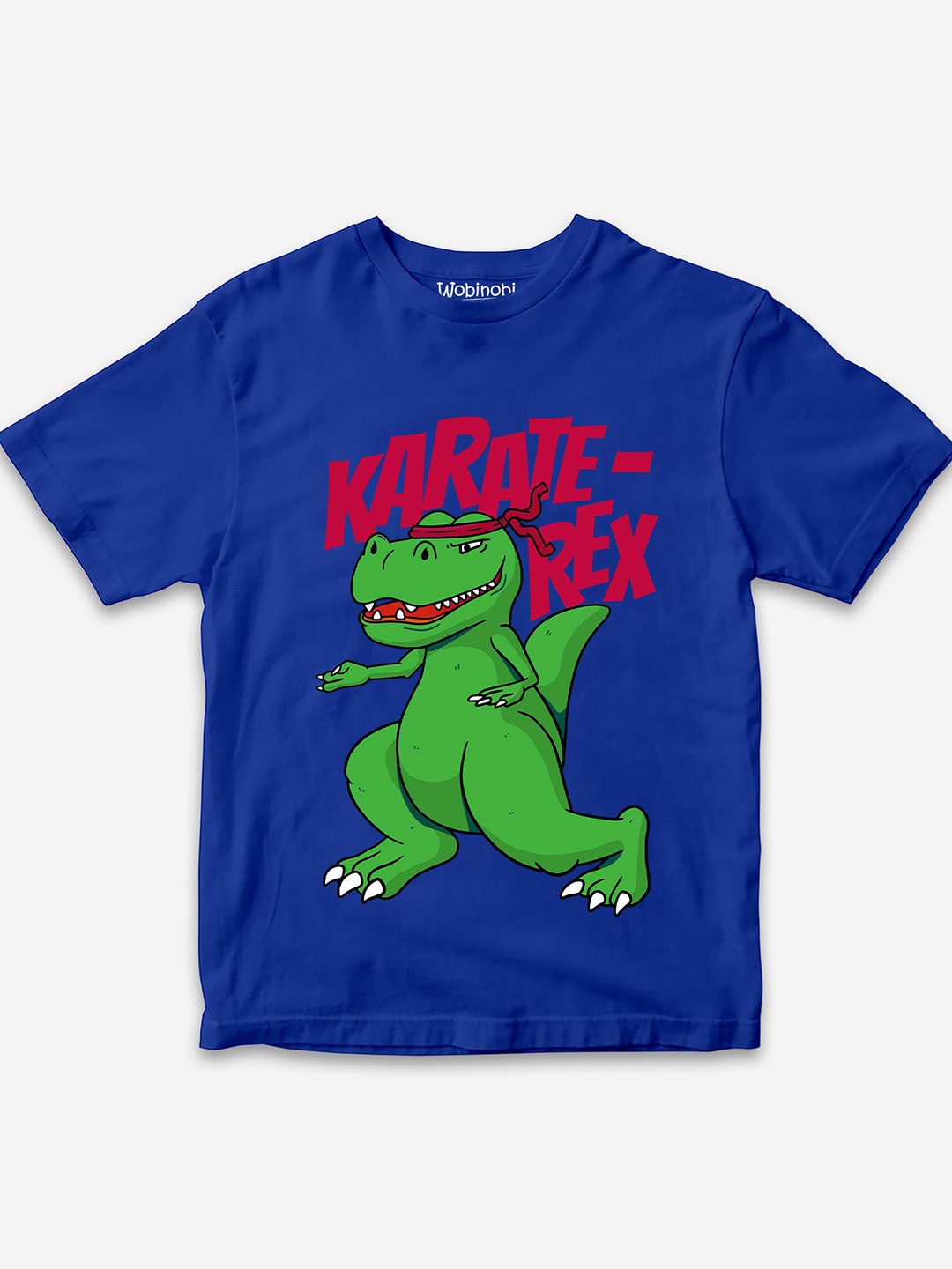 

Wobinobi Boys T-Rex Karate Printed Pure Cotton Bio Finish Casual T-shirt, Blue