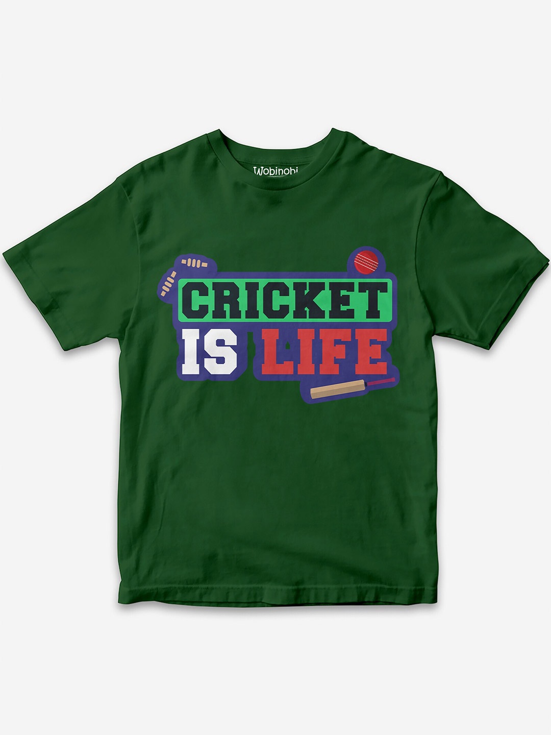 

Wobinobi Boys Cricket Print Bio Finish Pure Cotton T-shirt, Green