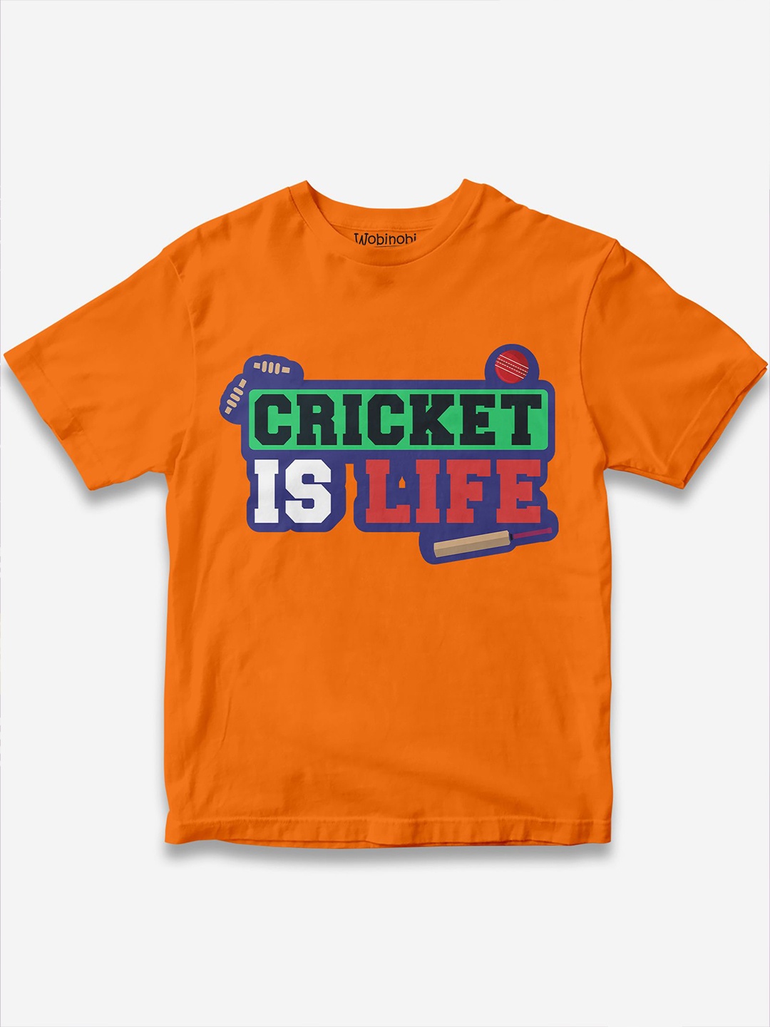 Wobinobi Boys Cricket Print Bio Finish Pure Cotton T-shirt, Orange