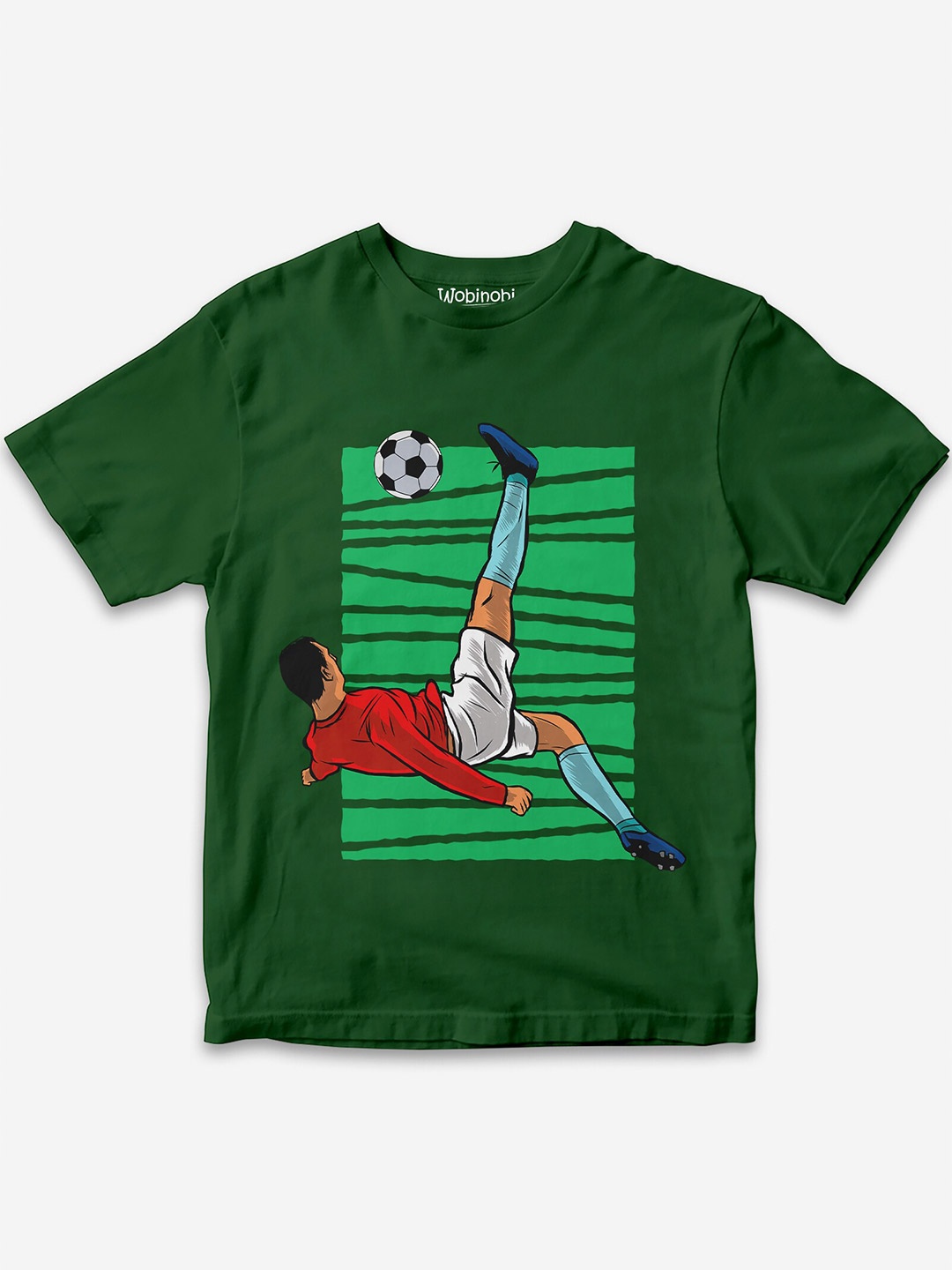 Wobinobi Boys Football Print Bio Finish Pure Cotton T-shirt, Green