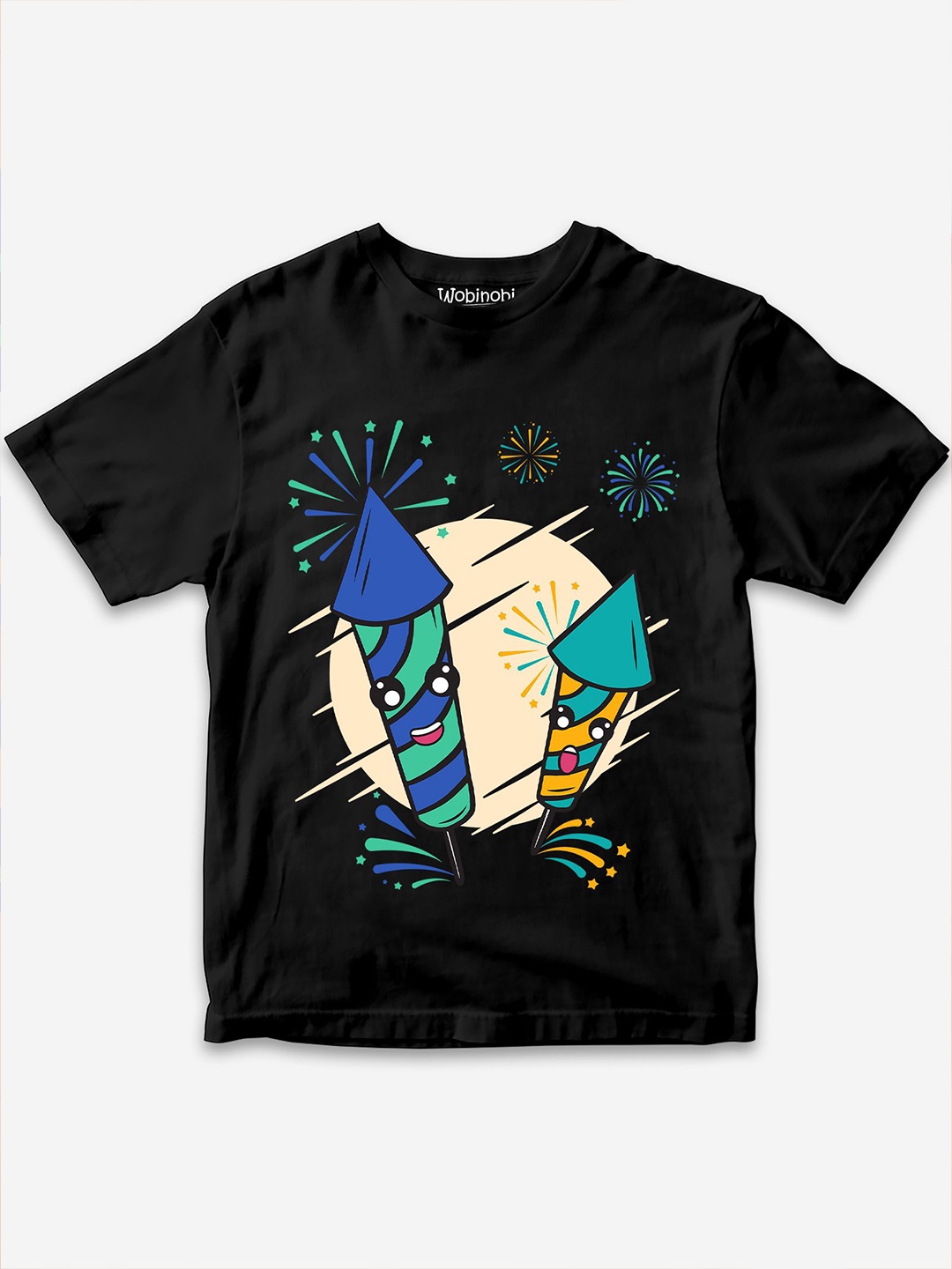 

Wobinobi Boys Firework Print Bio Finish Pure Cotton T-shirt, Black