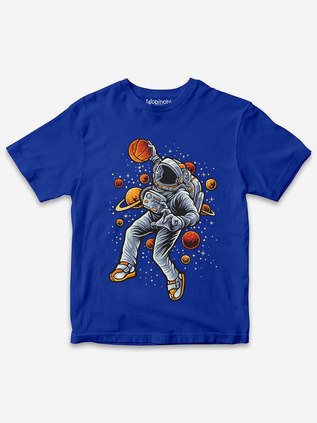 

Wobinobi Boys Basketball Print Bio Finish Pure Cotton T-shirt, Blue