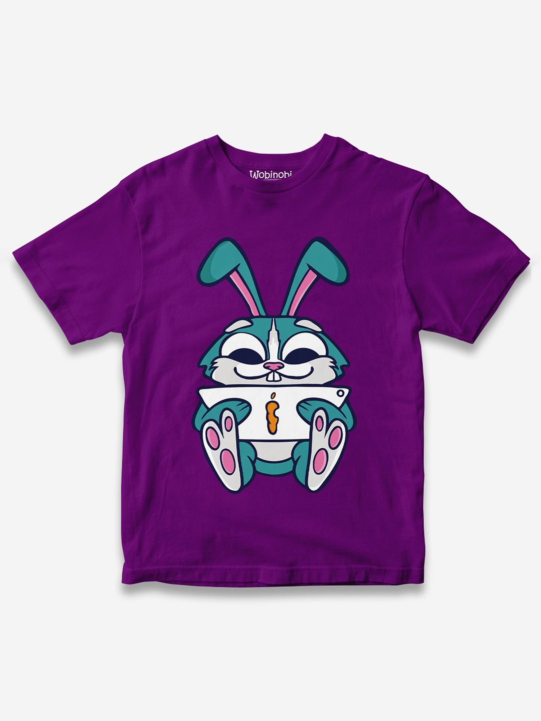 

Wobinobi Boys Bunny Printed Pure Cotton Bio Finish Casual T-shirt, Purple