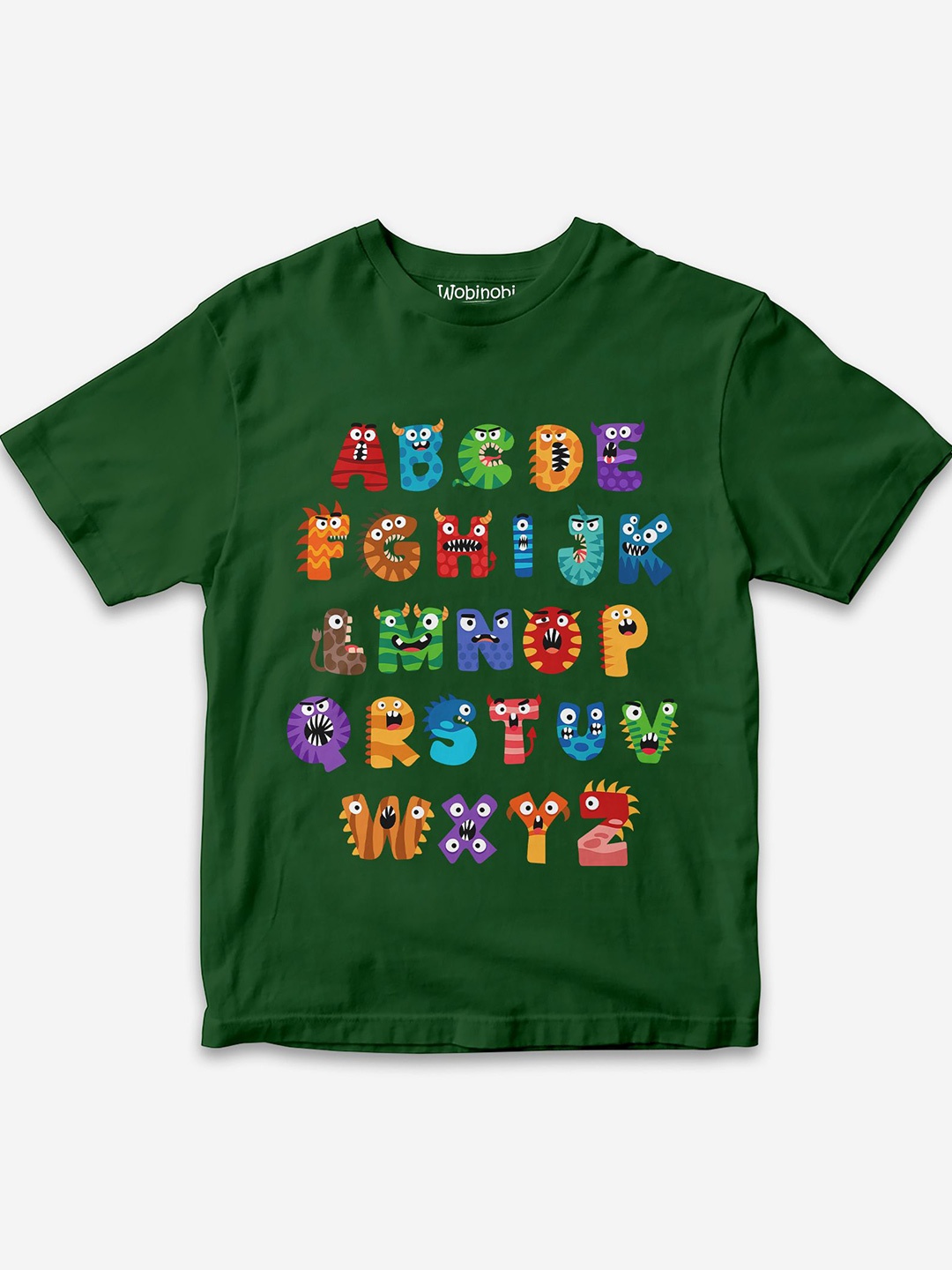 

Wobinobi Boys Alphabets Print Bio Finish Pure Cotton T-shirt, Green