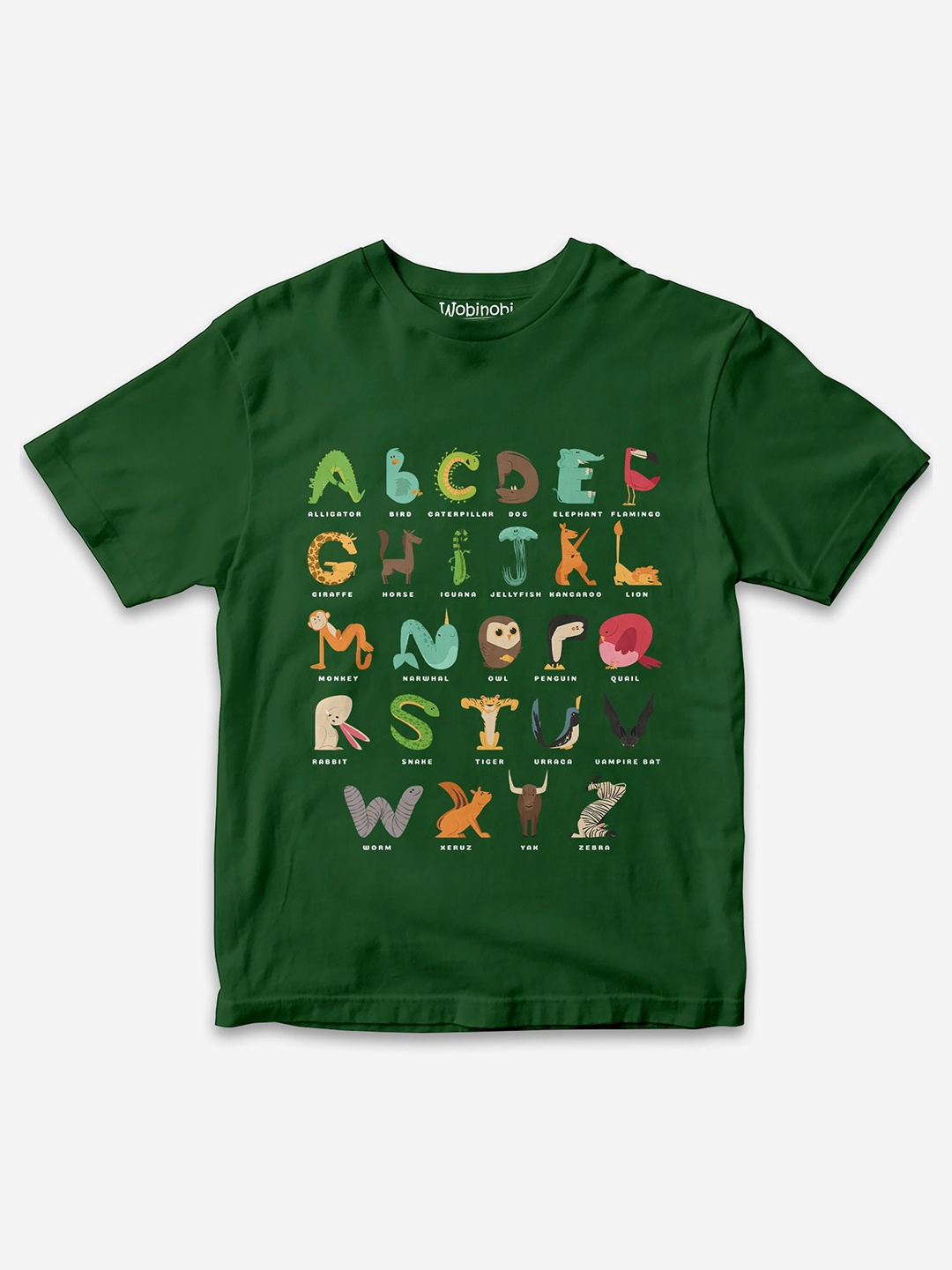 

Wobinobi Boys Animals Print Bio Finish Pure Cotton T-shirt, Green