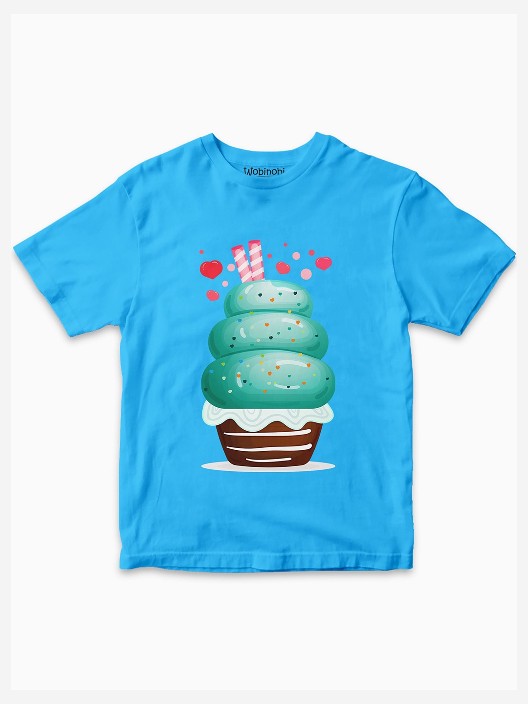 

Wobinobi Boys Cake Print Bio Finish Pure Cotton T-shirt, Blue