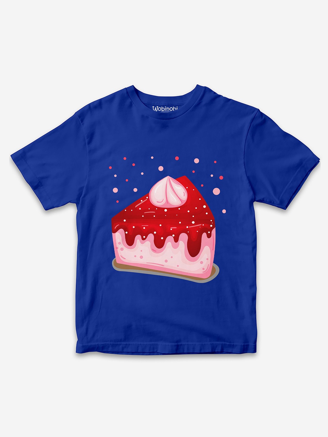 

Wobinobi Boys Strawberry Cake Pastry Printed Bio Finish Pure Cotton T-shirt, Blue