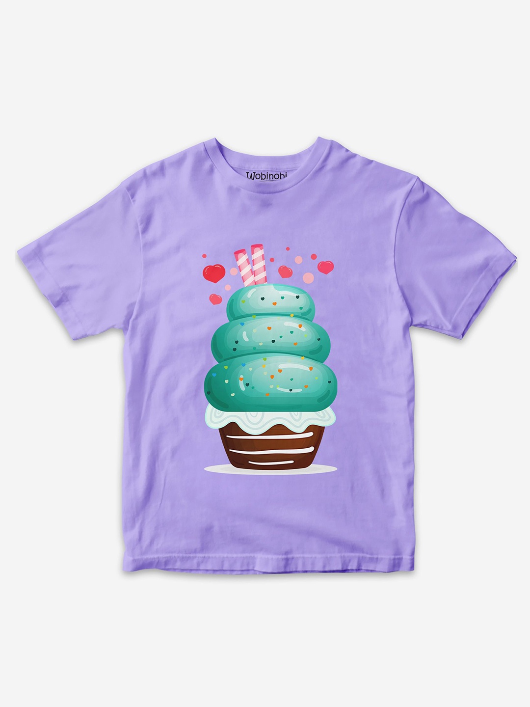 

Wobinobi Boys Cake Print Bio Finish Pure Cotton T-shirt, Lavender
