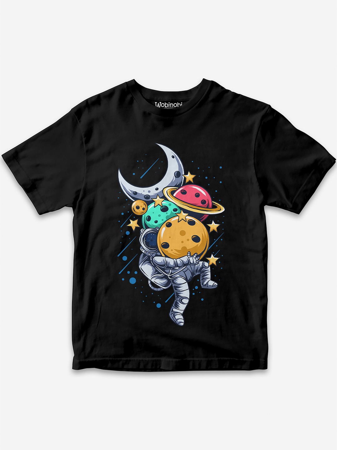 

Wobinobi Boys Space Print Bio Finish Pure Cotton T-shirt, Black
