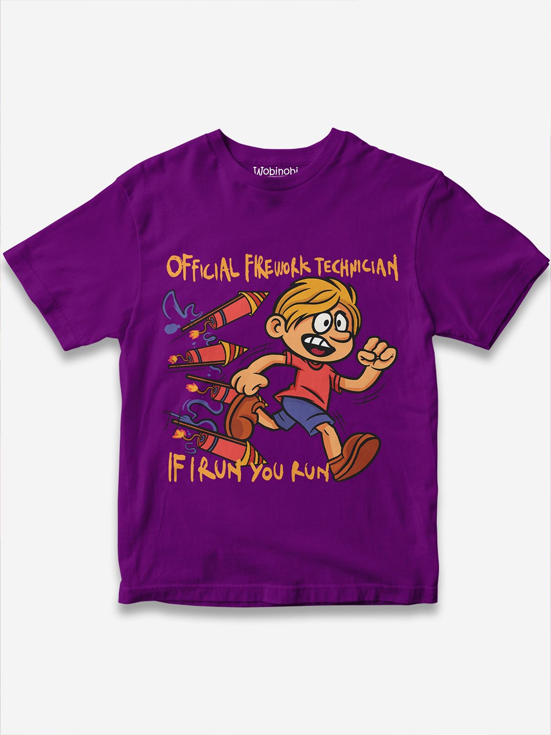 

Wobinobi Boys Fireworks Print Bio Finish Pure Cotton T-shirt, Purple