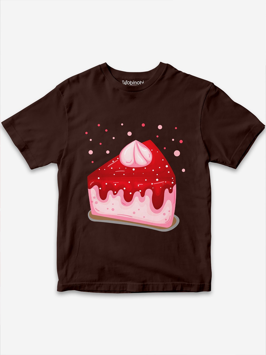 

Wobinobi Boys Cake Print Bio Finish Pure Cotton T-shirt, Coffee brown
