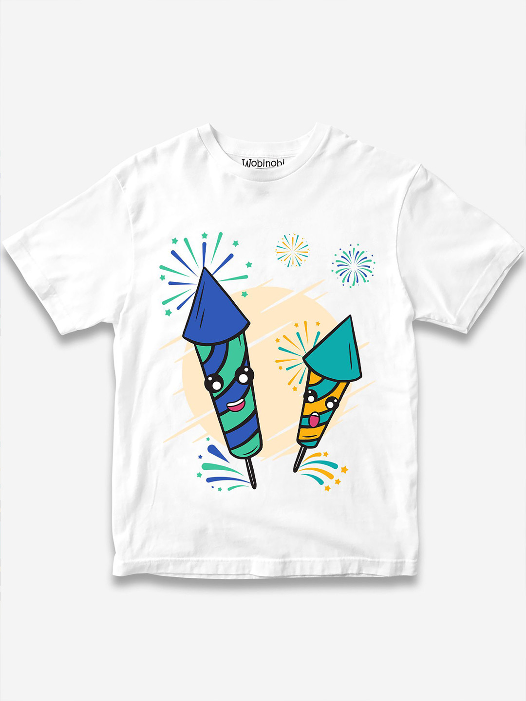 

Wobinobi Boys Firework Print Bio Finish Pure Cotton T-shirt, White