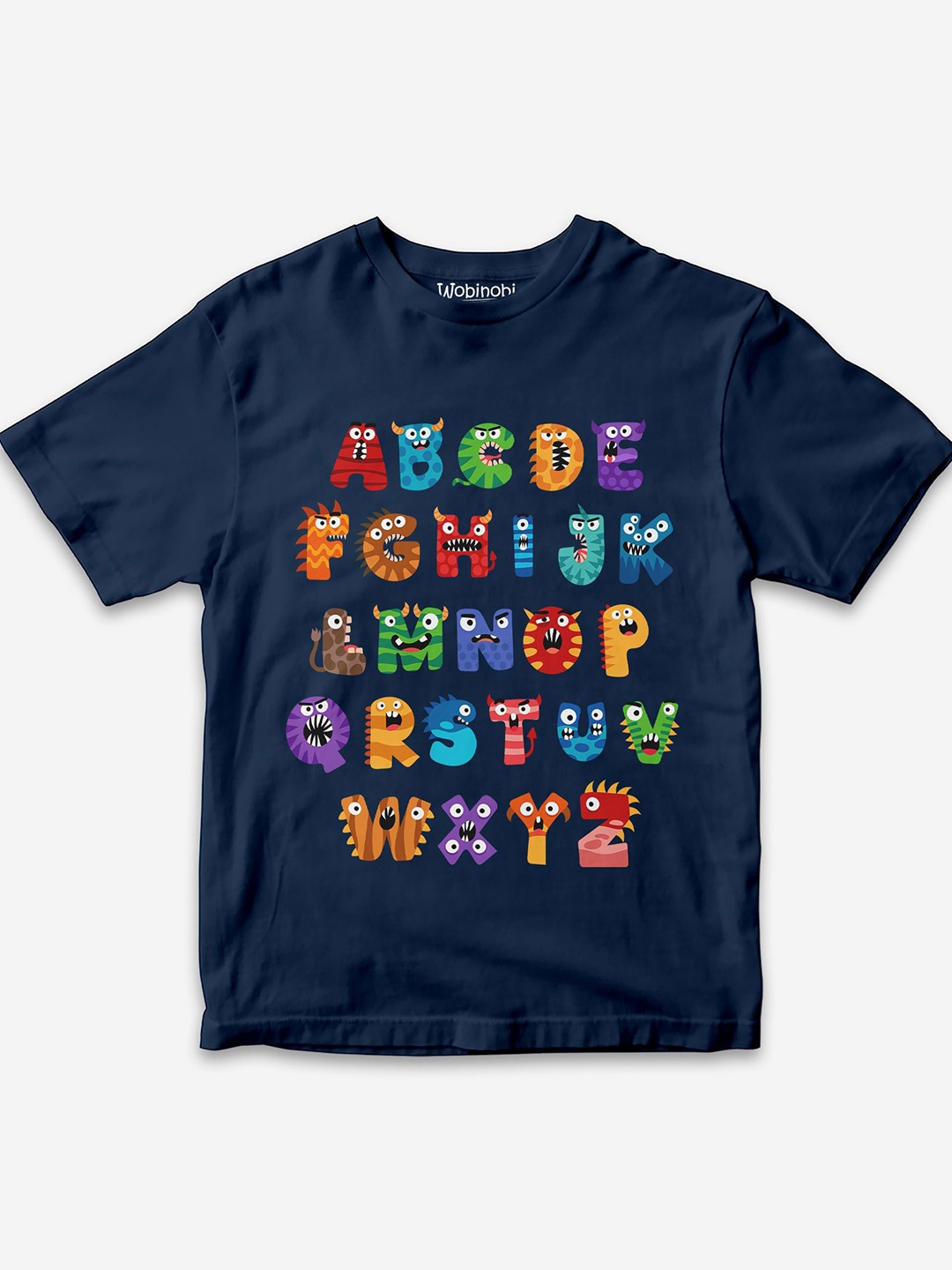 

Wobinobi Boys Alphabets Print Bio Finish Pure Cotton T-shirt, Navy blue
