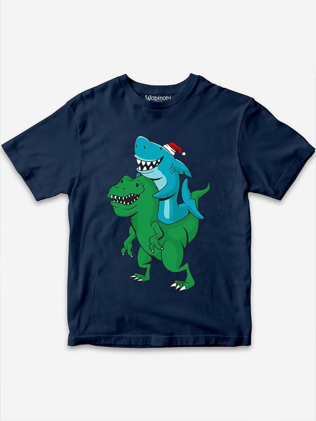 

Wobinobi Boys Dinosaur Print Bio Finish Pure Cotton T-shirt, Navy blue