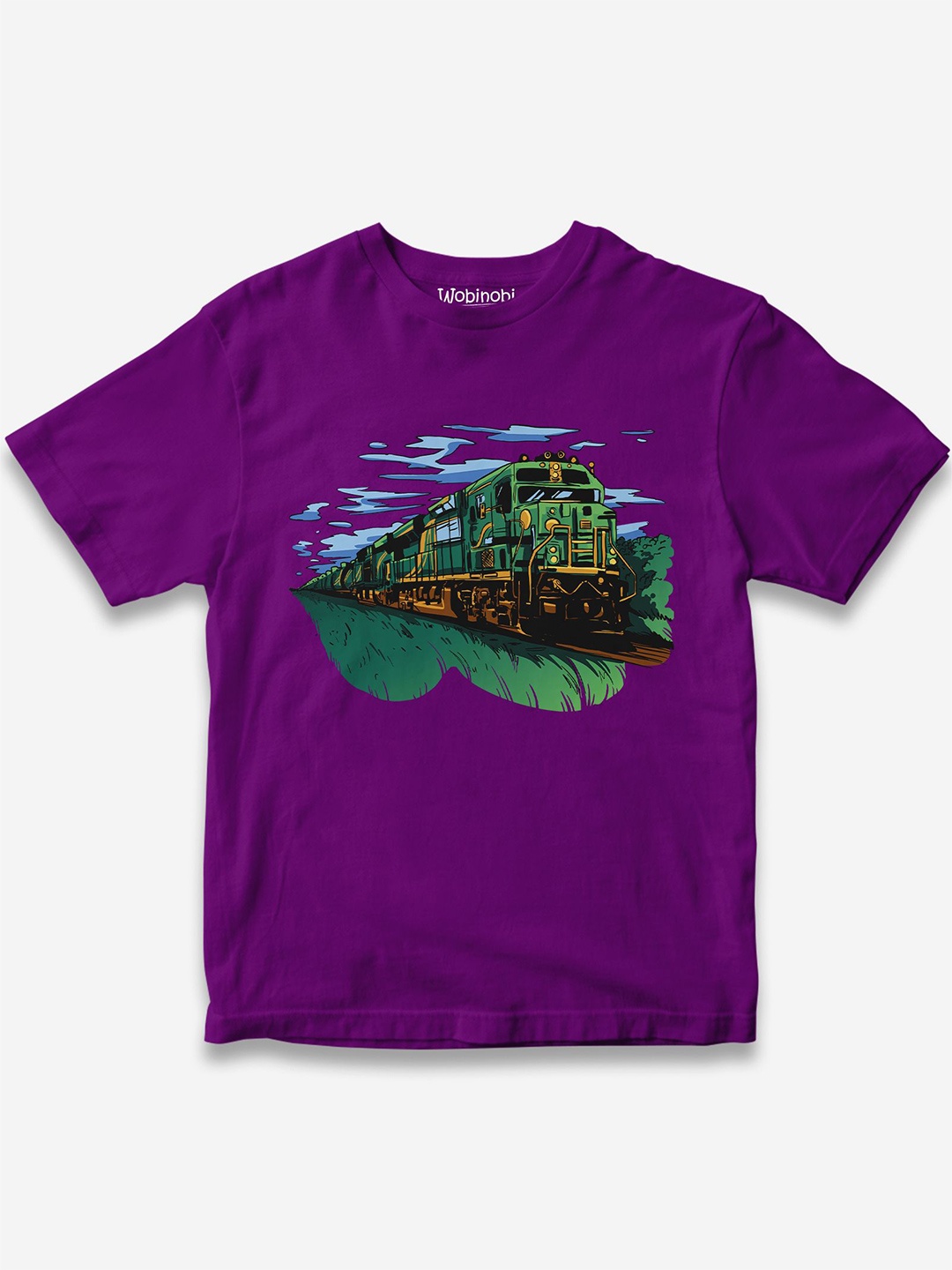 

Wobinobi Boys Train Print Bio Finish Pure Cotton T-shirt, Purple
