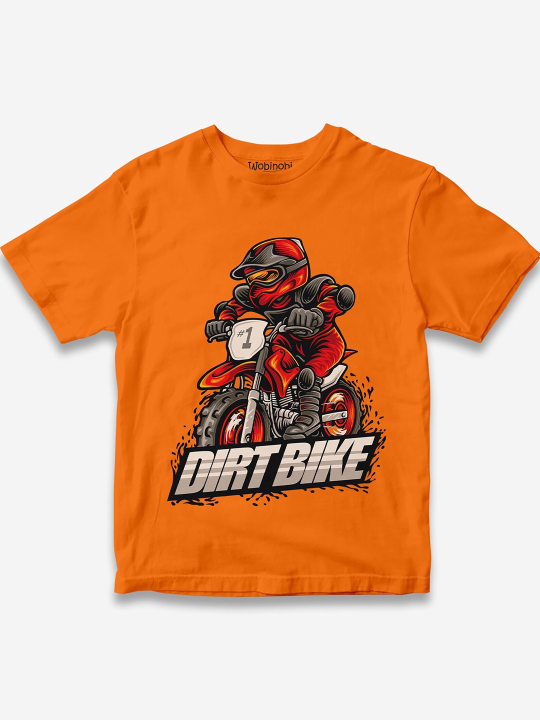 

Wobinobi Boys Motorcycle Print Bio Finish Pure Cotton T-shirt, Orange