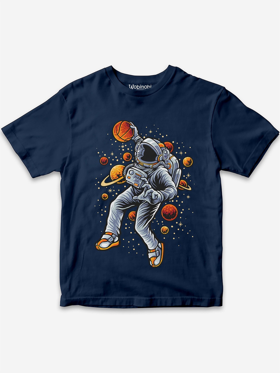 

Wobinobi Boys Basketball Print Bio Finish Pure Cotton T-shirt, Navy blue