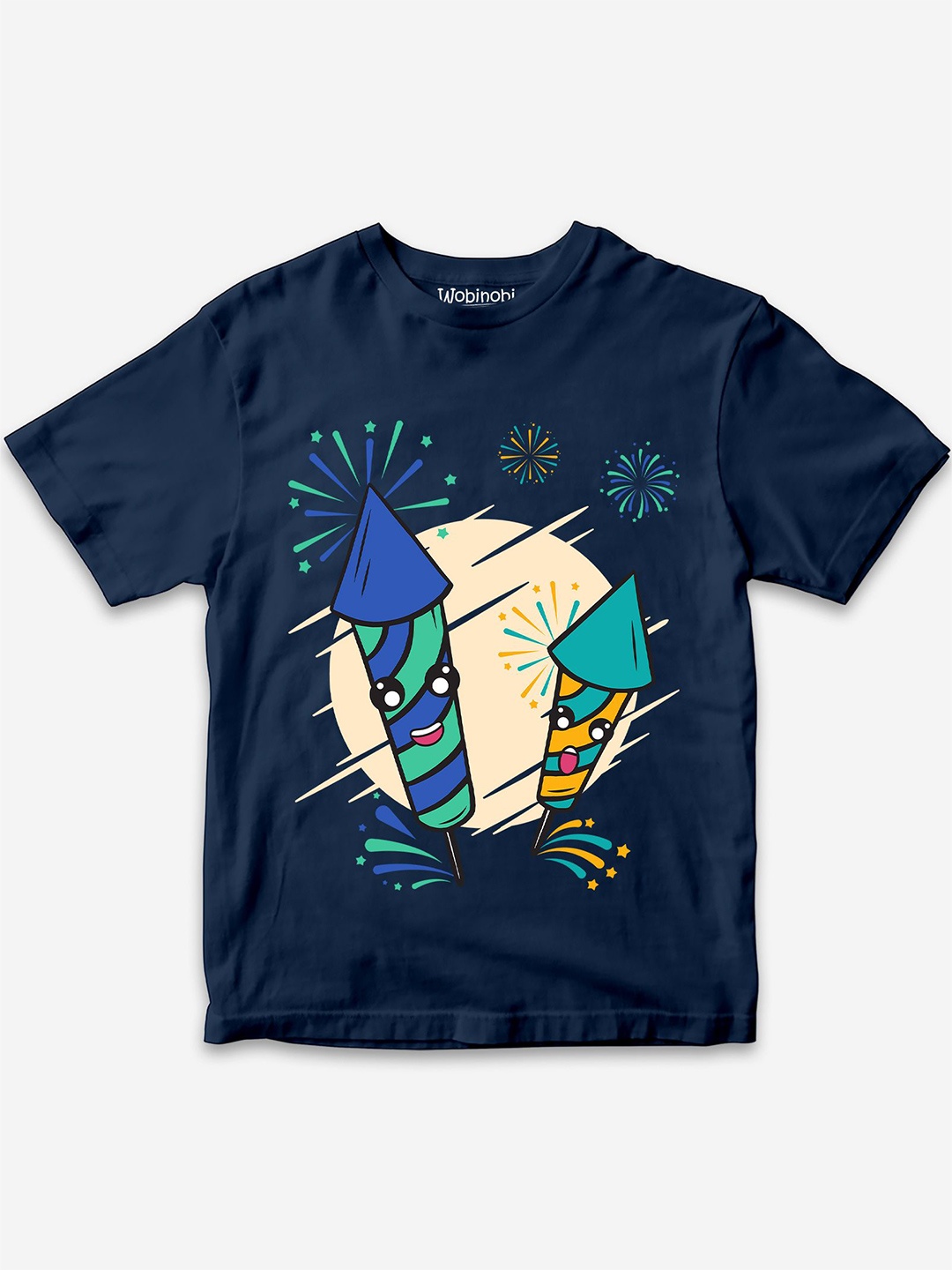 

Wobinobi Boys Firework Print Bio Finish Pure Cotton T-shirt, Navy blue