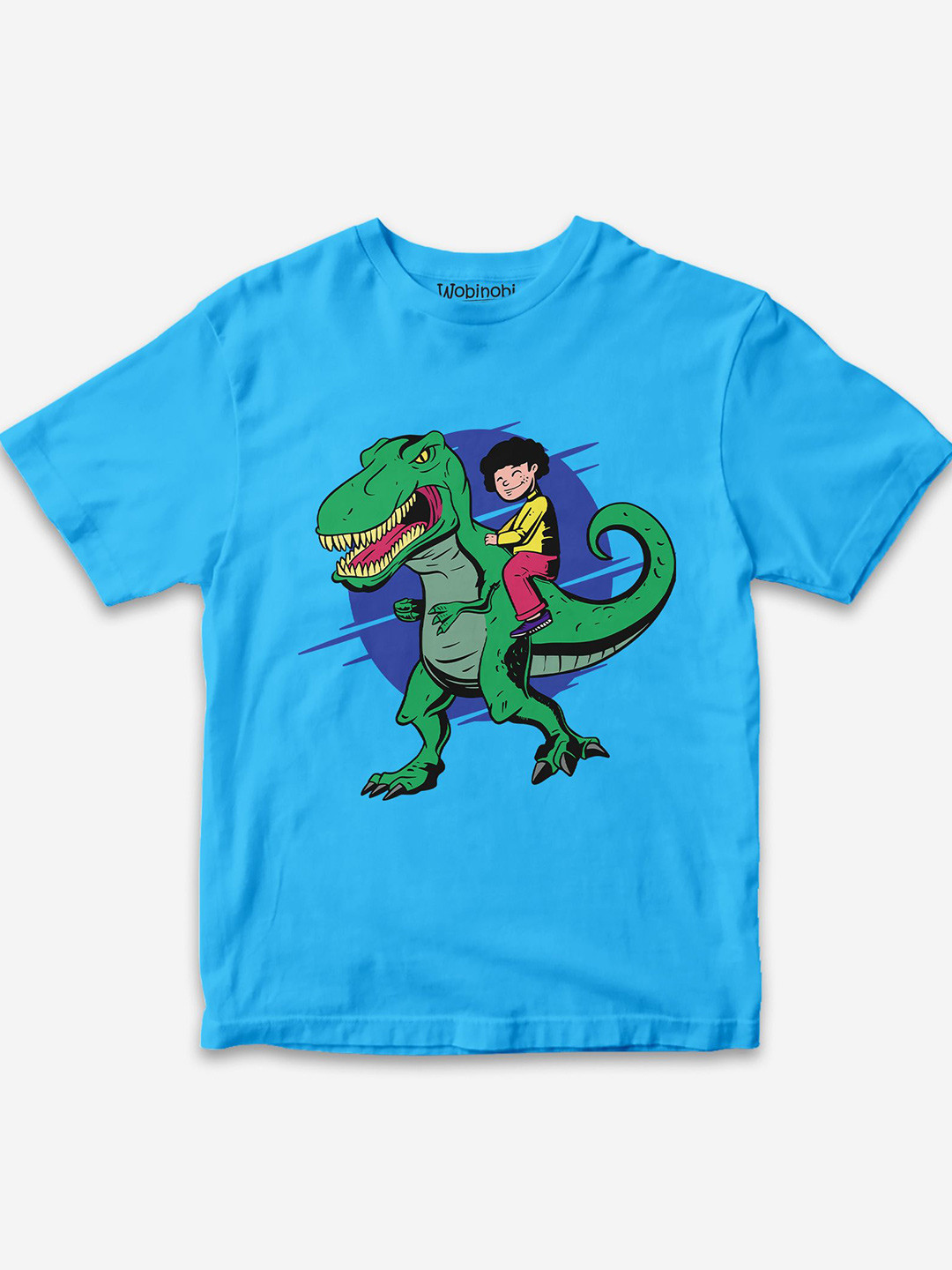 

Wobinobi Boys Dinosaur Print Bio Finish Pure Cotton T-shirt, Blue