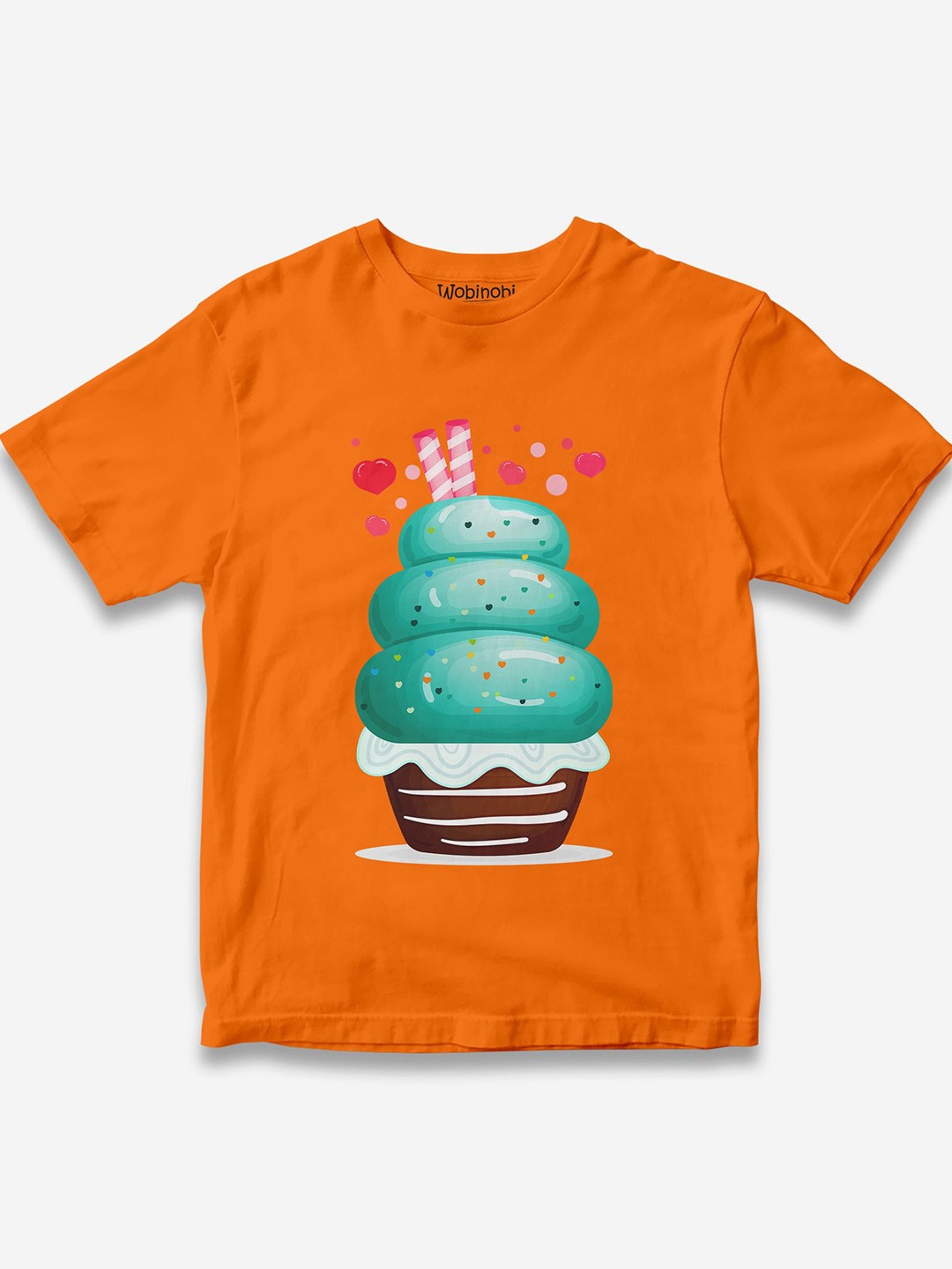 

Wobinobi Boys Cake Print Bio Finish Pure Cotton T-shirt, Orange