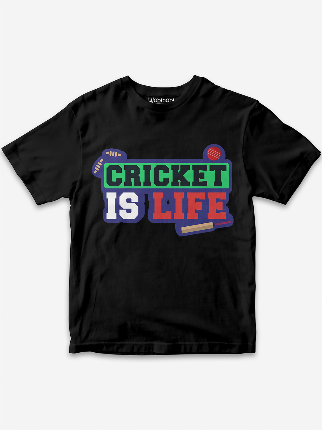 

Wobinobi Boys Cricket Print Bio Finish Pure Cotton T-shirt, Black