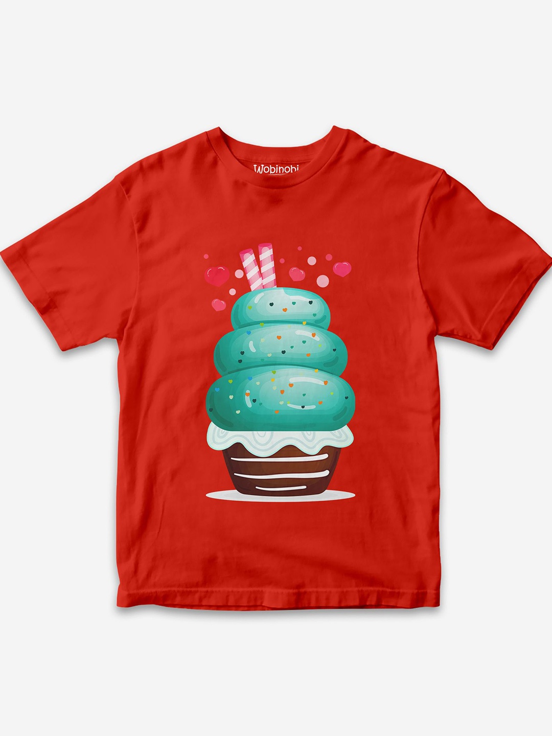 

Wobinobi Boys Cake Print Bio Finish Pure Cotton T-shirt, Red