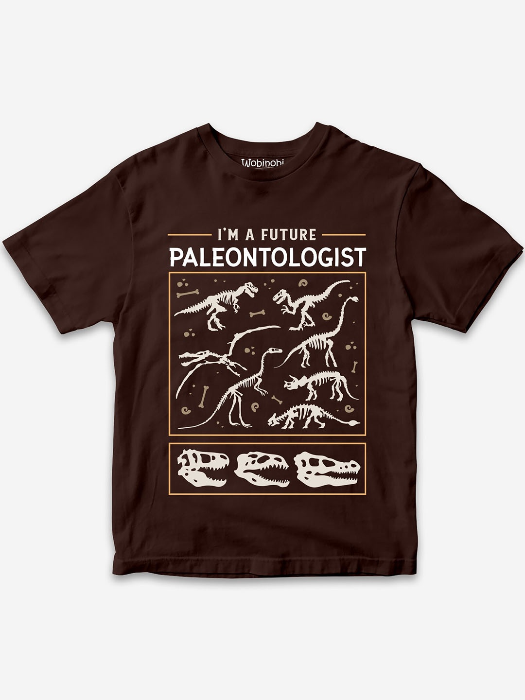 

Wobinobi Boys Dinosaur Print Bio Finish Pure Cotton T-shirt, Coffee brown