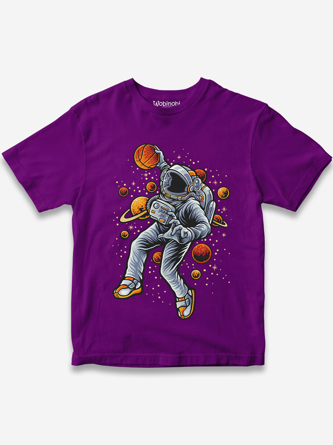 

Wobinobi Boys Basketball Print Bio Finish Pure Cotton T-shirt, Purple