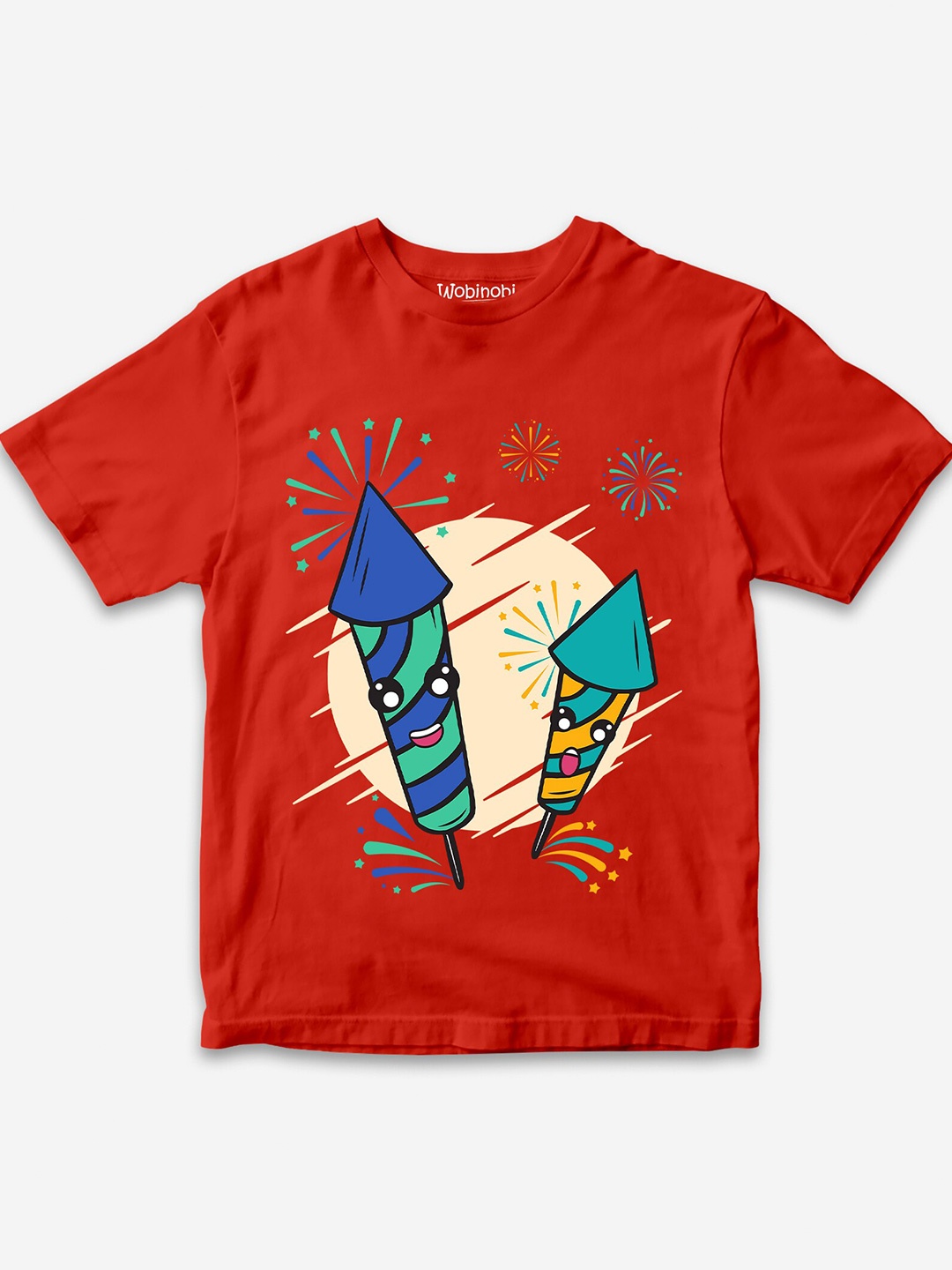 

Wobinobi Boys Firework Print Bio Finish Pure Cotton T-shirt, Red
