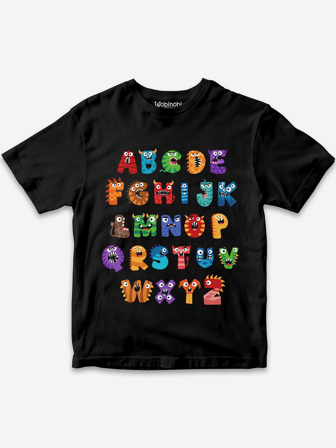 

Wobinobi Boys Alphabets Print Bio Finish Pure Cotton T-shirt, Black