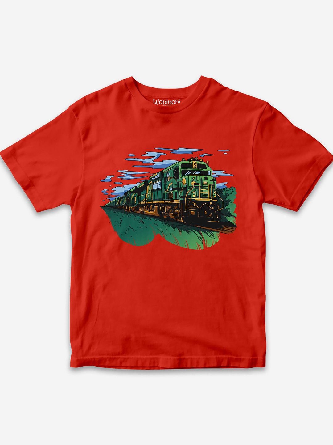 

Wobinobi Boys Train Print Bio Finish Pure Cotton T-shirt, Red