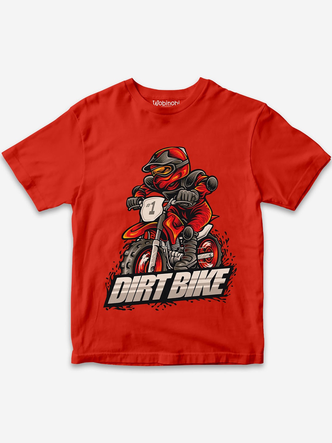

Wobinobi Boys Motorcycle Print Bio Finish Pure Cotton T-shirt, Red