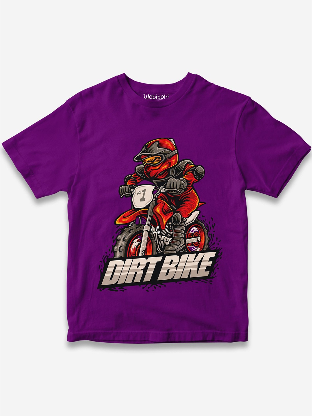 

Wobinobi Boys Biker Printed Pure Cotton Bio Finish T-shirt, Purple