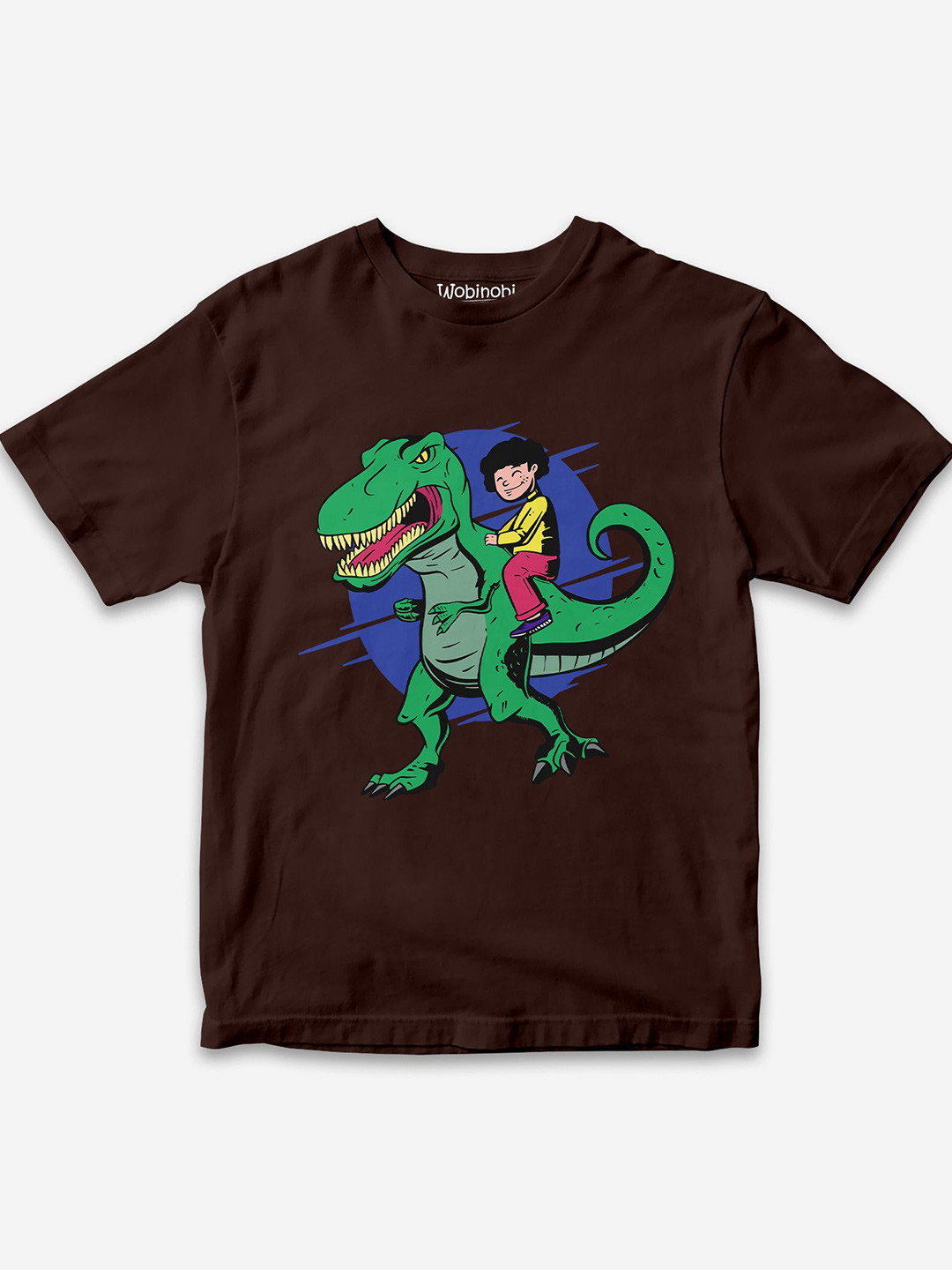 

Wobinobi Boys Dinosaur Print Bio Finish Pure Cotton T-shirt, Coffee brown