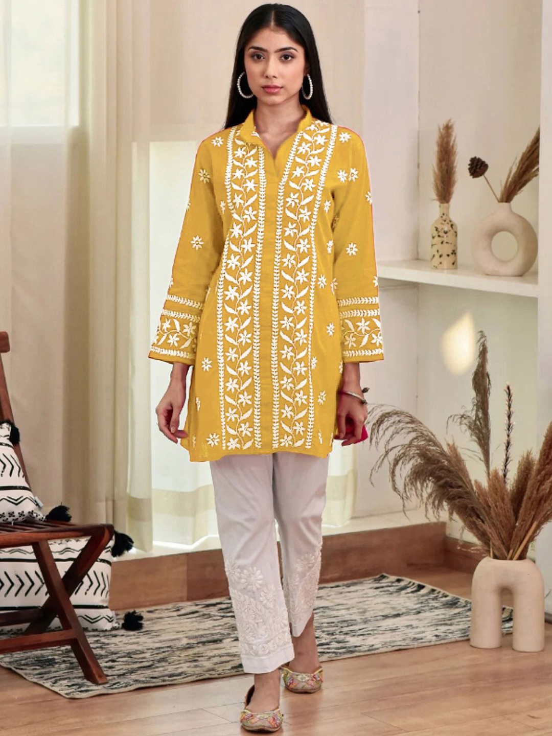 

KALINI Women Ethnic Motifs Embroidered Thread Work Kurta, Yellow