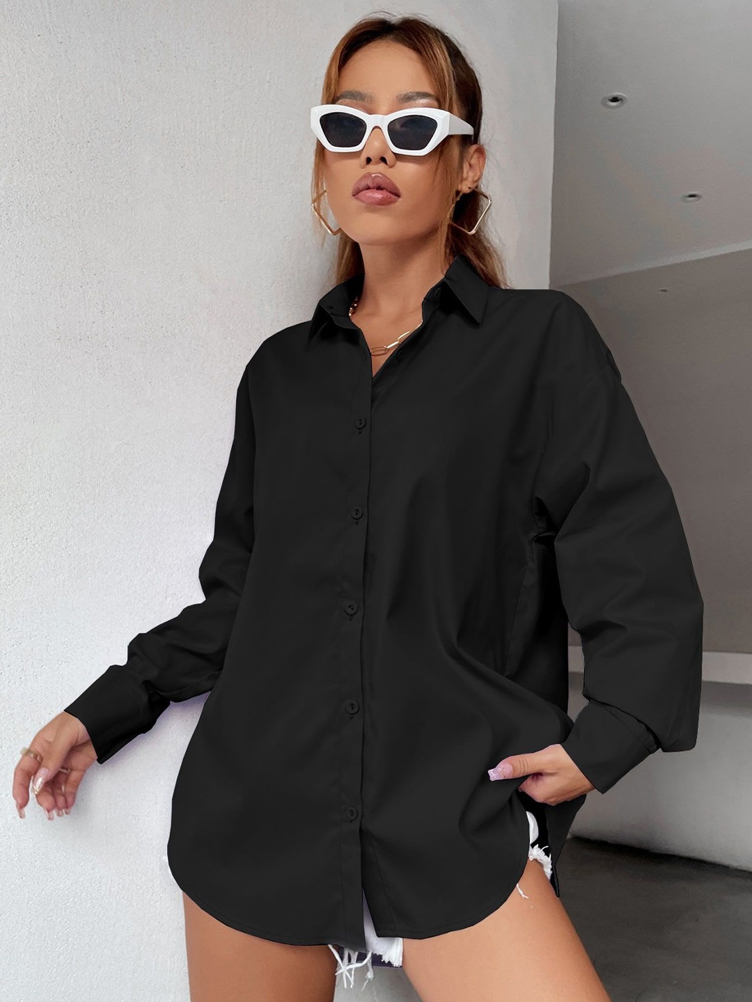 

Fab Star Long Sleeves Comfort Oversized Pure Cotton Casual Shirt, Black