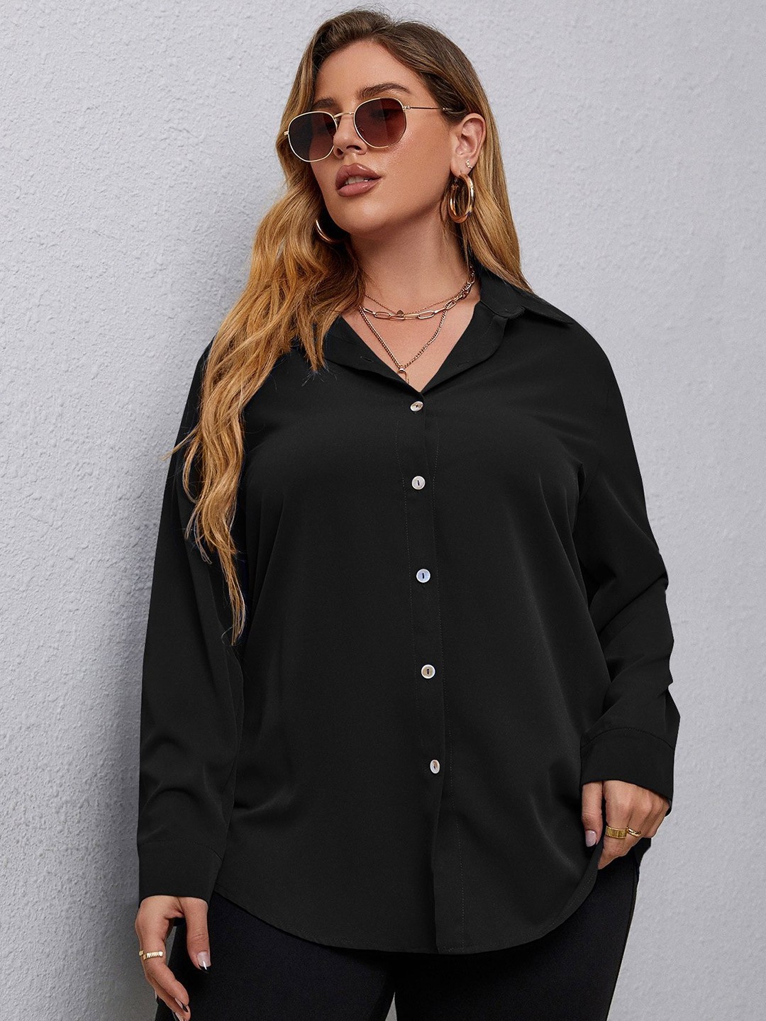 

Fab Star Comfort Pure Cotton Spread Collar Oversized Casual Shirt, Black