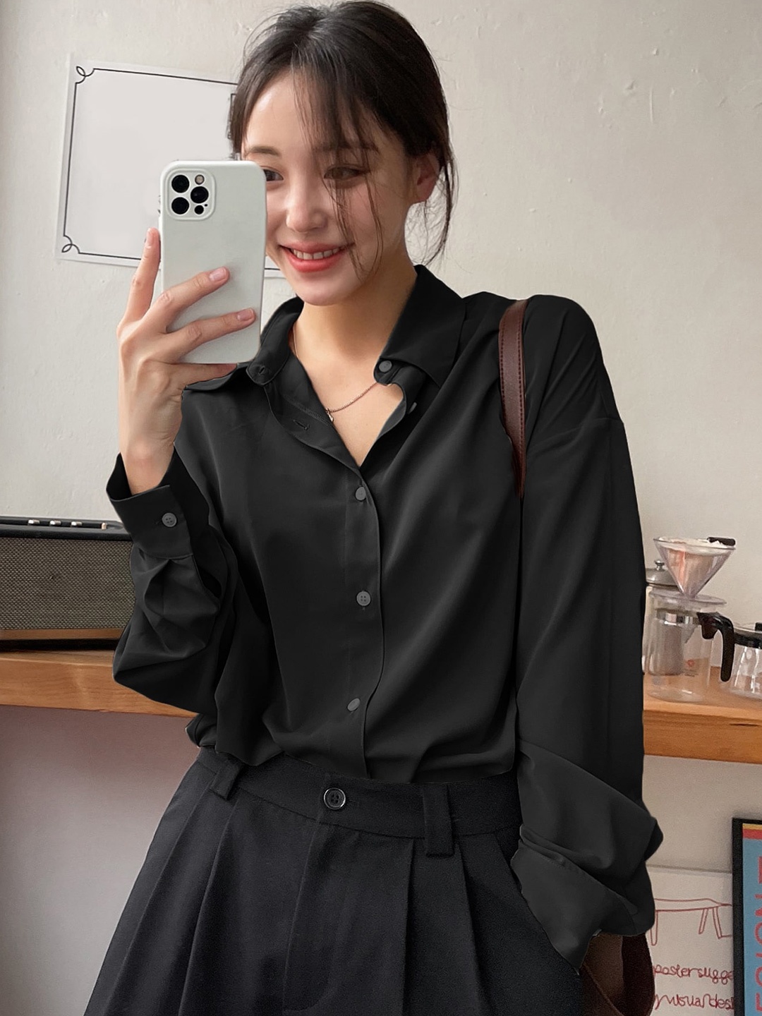 

Fab Star Comfort Oversized Pure Cotton Casual Straight Shirt, Black