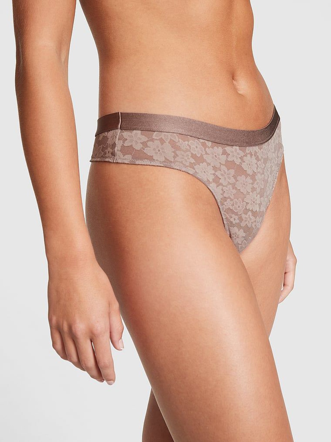 

Victoria's Secret Pink Wear Everywhere Lace Thong Panty 1122931117N0, Brown