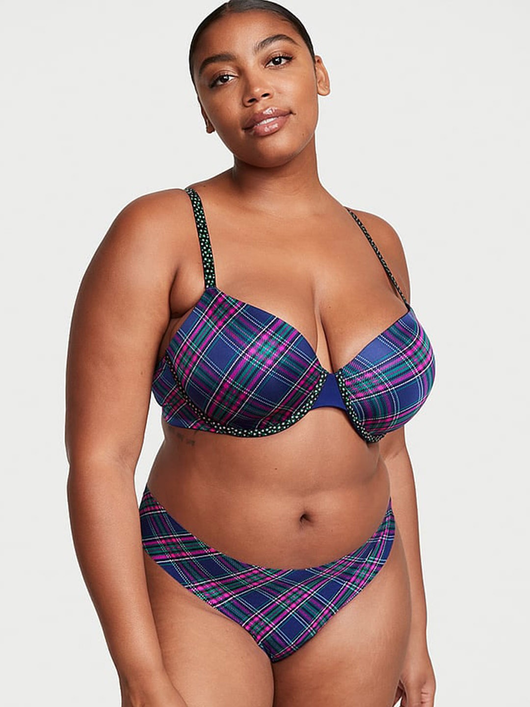 

Victoria's Secret Plus Size Checked Seamless Low-Rise No-Show Thong Briefs, Purple