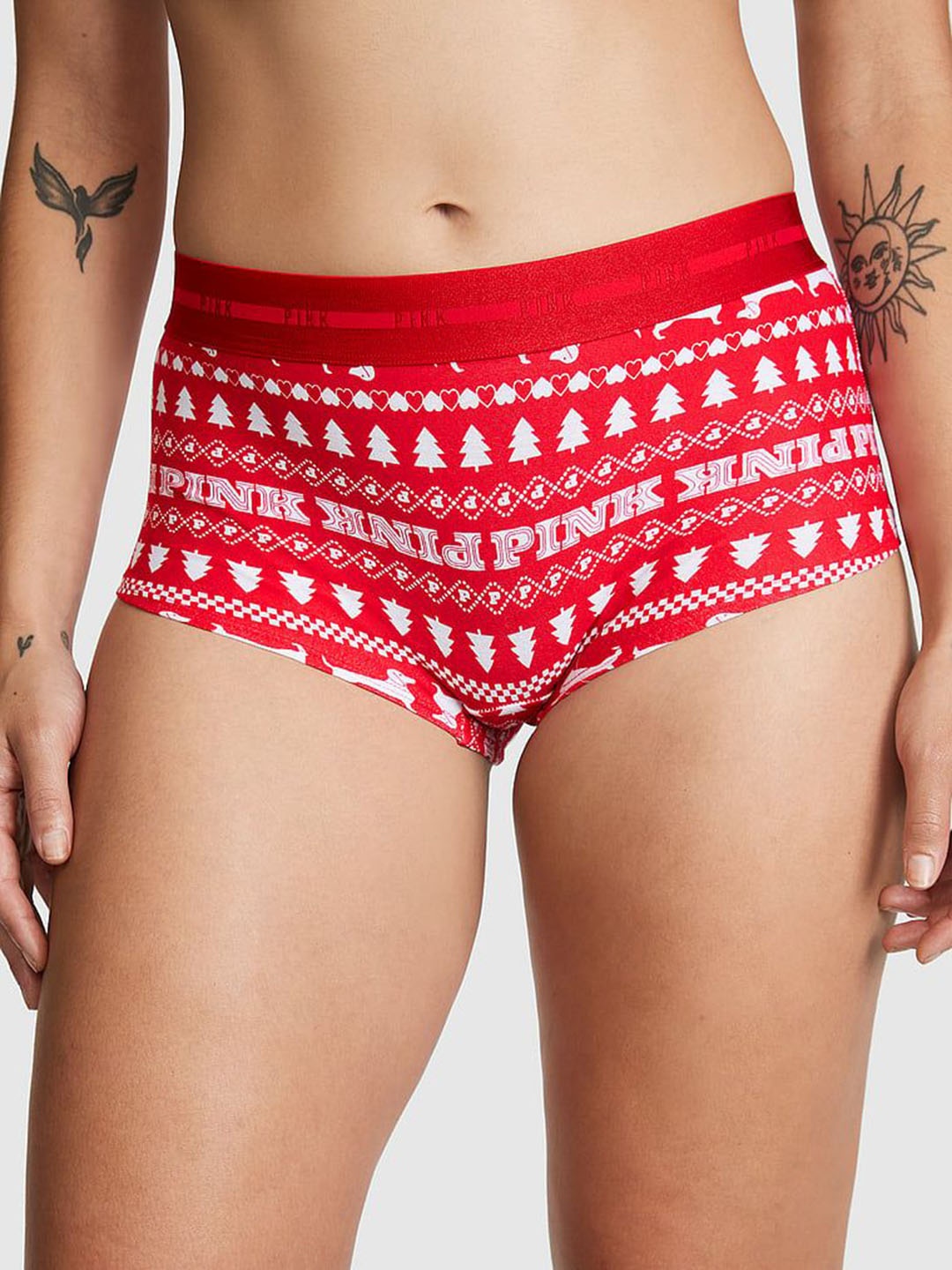 

Victoria's Secret PINK Printed Logo Boy Shorts Briefs- 1122690967IY, Red