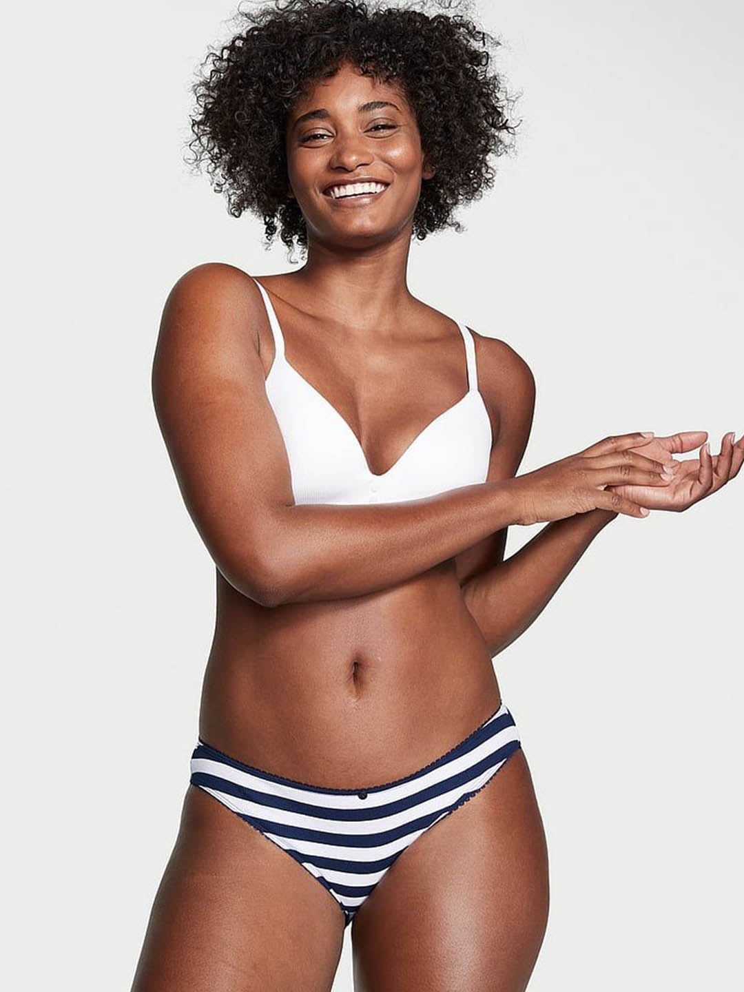 

Victoria's Secret Striped Ribbed Cotton Bikini Briefs- 112162325RBI, Black