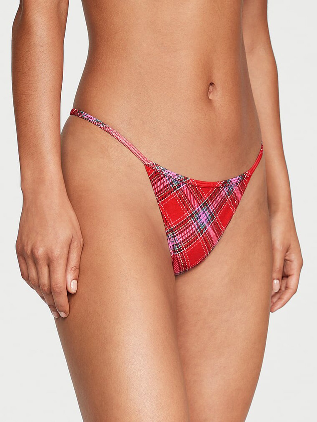 

Victoria's Secret Checked Low-Rise V-String Thongs Briefs, Red